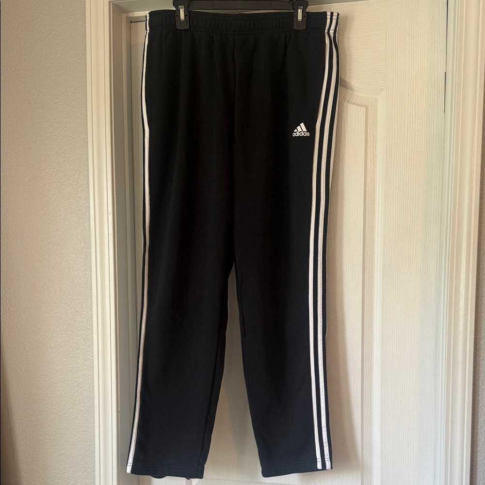 Adidas Mens Black Joggers with White Stripes